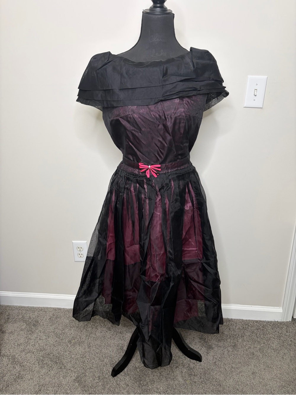 Vintage 1950 Black and hot pink Fit & Flare Dress tulle dress